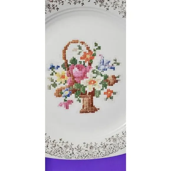 Salem China Company RAREVtg SERVING PLATTER Winner, SD Stamped Embroider Floral - Picture 5 of 9
